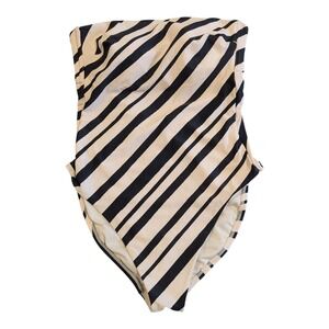 S-11 Women's Striped Bandeau High Leg Medium Coverage Swimsuit Shade‎ & Shore M